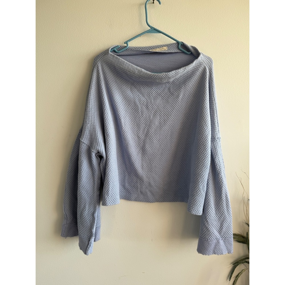 We The Free Free People Light Blue Waffle Knit Oversized‎ Pullover Top XL